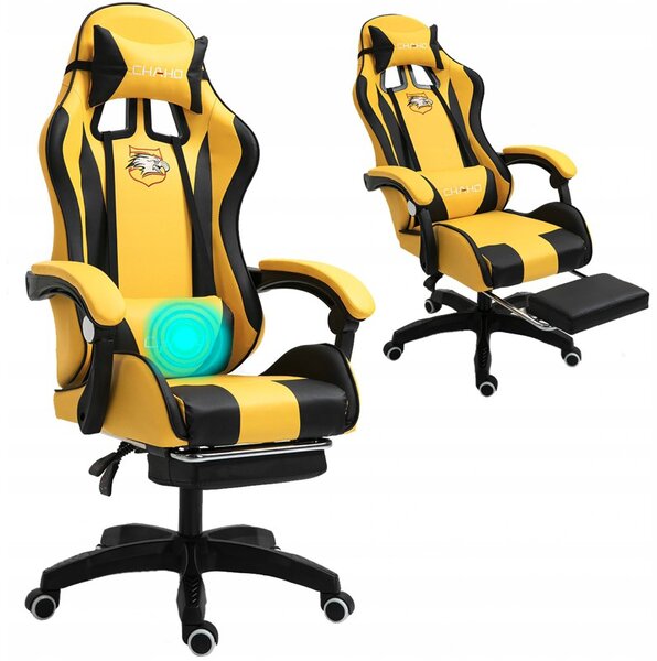 Scaun de gaming, cu tetieră, negru-galben