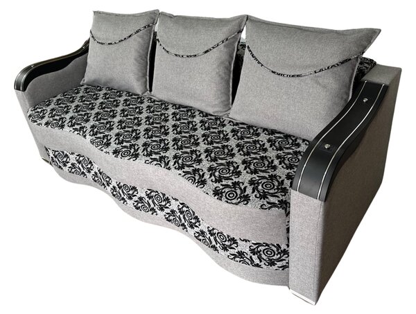 Canapea DIANA extensibila, 3 locuri, cu lada de depozitare, stofa gri cu negru , 220x100x80 Gri + Negru