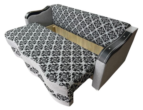 Canapea DIANA extensibila, 3 locuri, cu lada de depozitare, stofa gri cu negru , 220x100x80 Gri + Negru