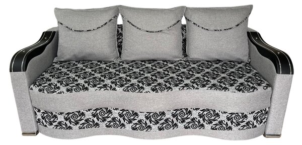 Canapea DIANA extensibila, 3 locuri, cu lada de depozitare, stofa gri cu negru , 220x100x80 Gri + Negru