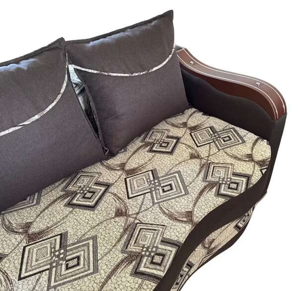Canapea DIANA extensibila, 3 locuri, cu lada de depozitare, stofa gri cu negru , 220x100x80 Maro + Bej