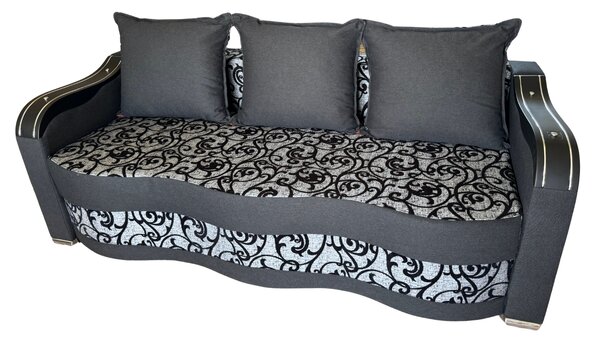 Canapea DIANA extensibila, 3 locuri, cu lada de depozitare, stofa gri cu negru , 220x100x80 Negru + Gri