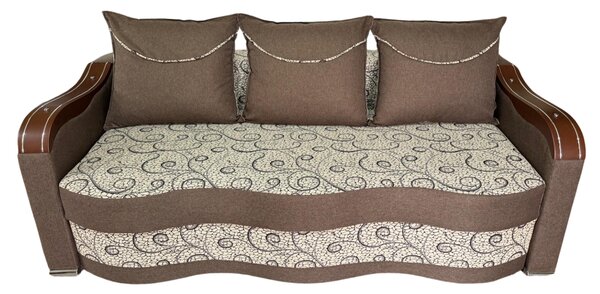 Canapea DIANA extensibila, 3 locuri, cu lada de depozitare, stofa gri cu negru , 220x100x80 Maro + Crem