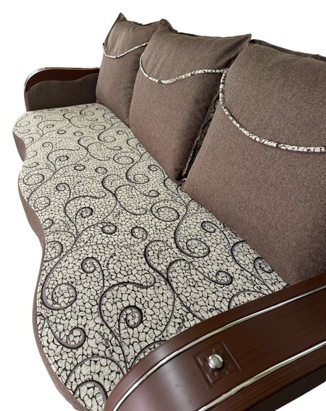 Canapea DIANA extensibila, 3 locuri, cu lada de depozitare, stofa gri cu negru , 220x100x80 Maro + Crem