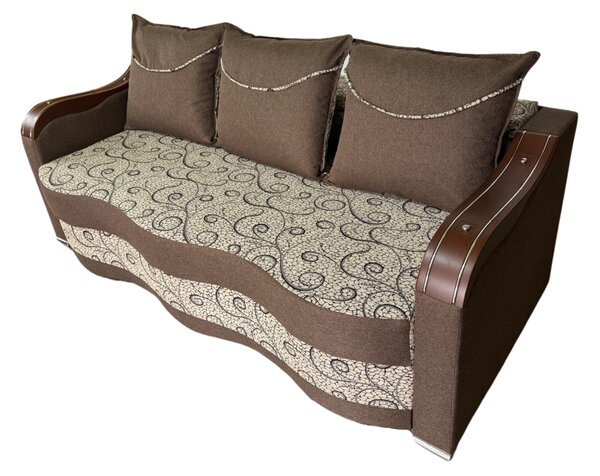 Canapea DIANA extensibila, 3 locuri, cu lada de depozitare, stofa gri cu negru , 220x100x80 Maro + Crem
