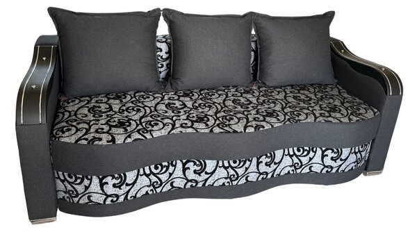 Canapea DIANA extensibila, 3 locuri, cu lada de depozitare, stofa gri cu negru , 220x100x80 Negru + Gri