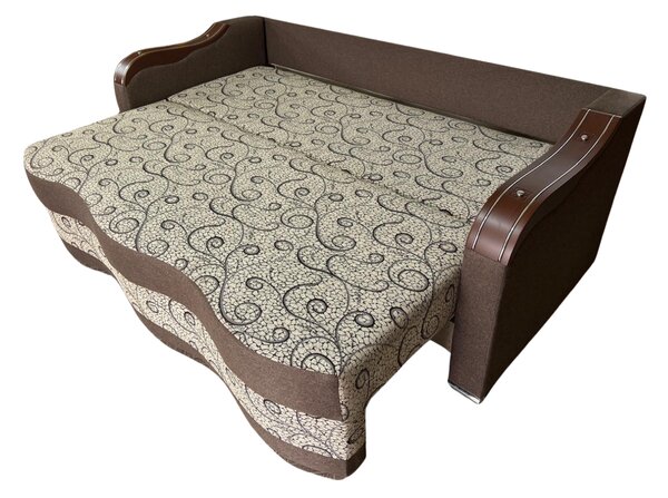 Canapea DIANA extensibila, 3 locuri, cu lada de depozitare, stofa gri cu negru , 220x100x80 Maro + Crem