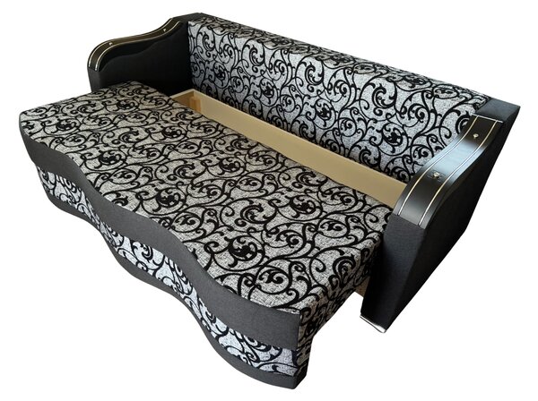 Canapea DIANA extensibila, 3 locuri, cu lada de depozitare, stofa gri cu negru , 220x100x80 Negru + Gri