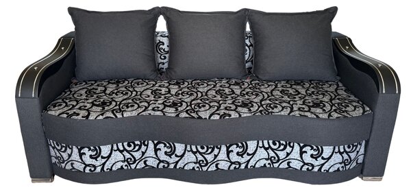 Canapea DIANA extensibila, 3 locuri, cu lada de depozitare, stofa gri cu negru , 220x100x80 Negru + Gri