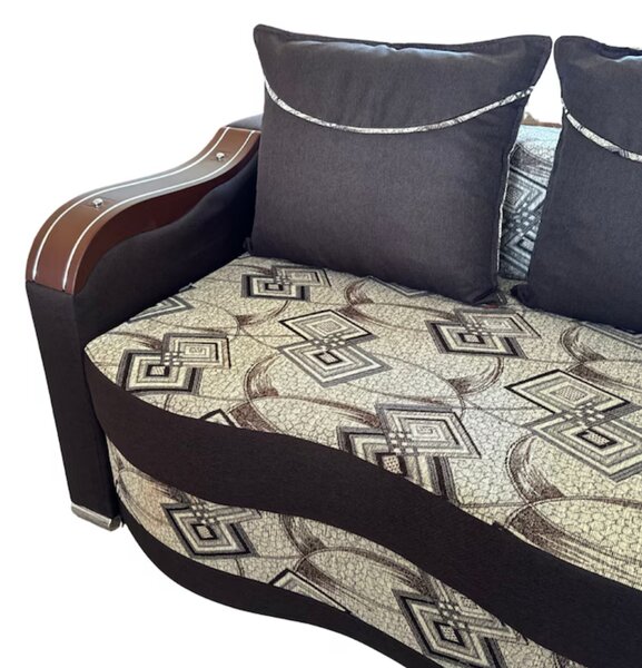 Canapea DIANA extensibila, 3 locuri, cu lada de depozitare, stofa gri cu negru , 220x100x80 Maro + Bej