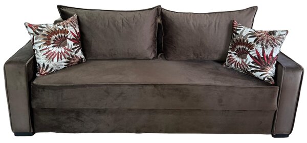 Canapea LARISA extensibila, 3 locuri, lada de depozitare, catifea maro, 220x95x85 Maro, Catifea