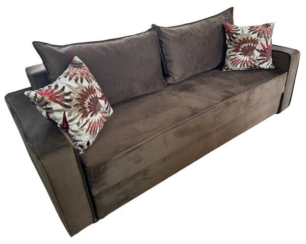 Canapea LARISA extensibila, 3 locuri, lada de depozitare, catifea maro, 220x95x85 Maro, Catifea