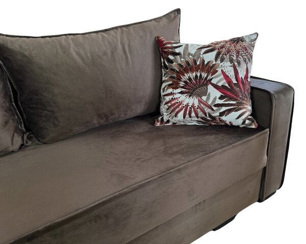 Canapea LARISA extensibila, 3 locuri, lada de depozitare, catifea maro, 220x95x85 Maro, Catifea