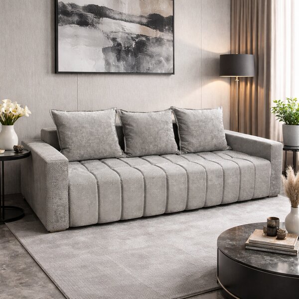 Canapea ZARA extensibila, 3 locuri, cu lada de depozitare, stofa gri lila , 220x95x80 Gri Lila, Stofa, 200 cm