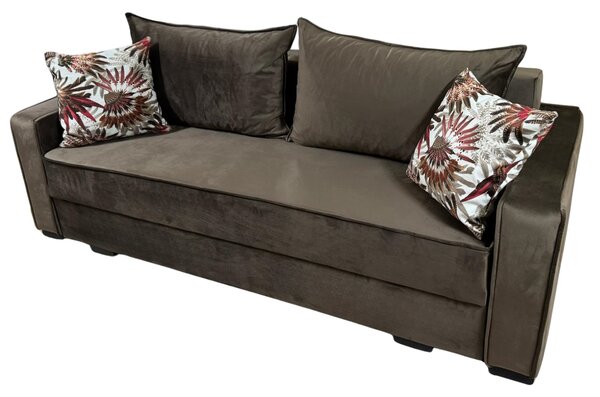 Canapea LARISA extensibila, 3 locuri, lada de depozitare, catifea maro, 220x95x85 Maro, Catifea