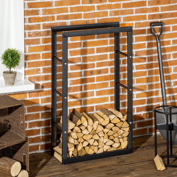 HOMCOM Suport Lemne pentru Interior și Exterior din Țevi de Fier, Capacitate 100 kg, 60x25x100 cm | Aosom Romania
