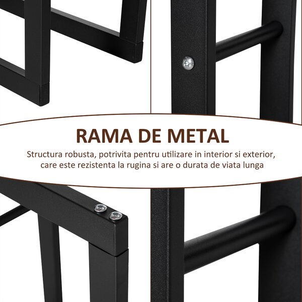 HOMCOM Suport Lemne pentru Interior și Exterior din Țevi de Fier, Capacitate 100 kg, 60x25x100 cm | Aosom Romania