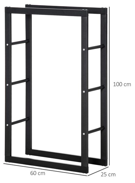 HOMCOM Suport Lemne pentru Interior și Exterior din Țevi de Fier, Capacitate 100 kg, 60x25x100 cm | Aosom Romania