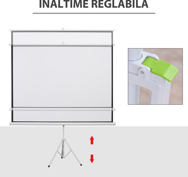 HOMCOM Ecran de Proiecție 100 Inch cu Trepied Inclus, Format 4:3, Ușor de Asamblat, Ideal pentru Filme și Prezentări | Aosom Romania