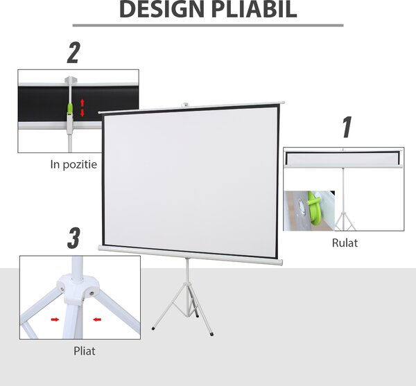 HOMCOM Ecran de Proiecție 100 Inch cu Trepied Inclus, Format 4:3, Ușor de Asamblat, Ideal pentru Filme și Prezentări | Aosom Romania