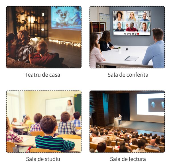 HOMCOM Ecran Proiecție Motorizat 84 Inch pentru Home Cinema, Sistem de Rulare Automat, Ideal pentru Filme și Prezentări, Alb | Aosom Romania