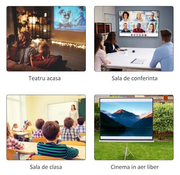 HOMCOM Ecran de Proiecție 100 Inch cu Trepied Inclus, Format 4:3, Ușor de Asamblat, Ideal pentru Filme și Prezentări | Aosom Romania