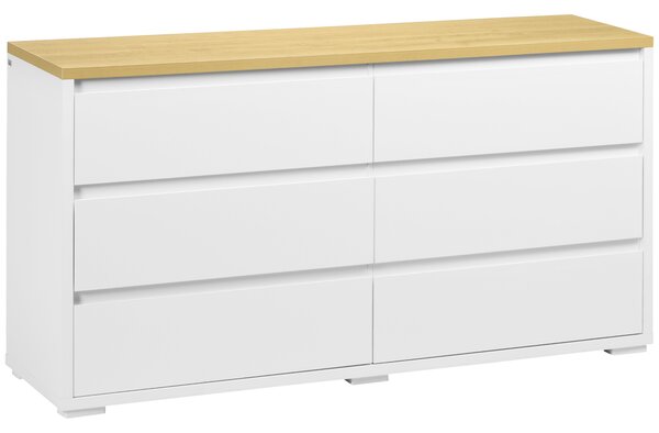 HOMCOM Comodă Depozitare, 6 Sertare, Mobilier Dormitor/Cameră de Zi, Alb/Lemn Natural | Aosom Romania