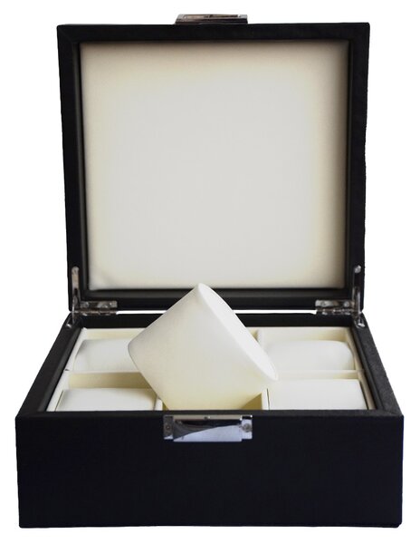 Cutie caseta eleganta pentru depozitare si organizare 6 ceasuri sau bijuterii, model Pufo Royal Premium, negru