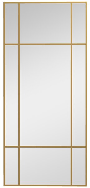 HOMCOM Oglindă de Perete Dreptunghiulară, Oglindă Tip Fereastră cu Cadru Metalic, Oglindă Decorativă Suspendată, 110x2x50 cm, Auriu | Aosom Romania