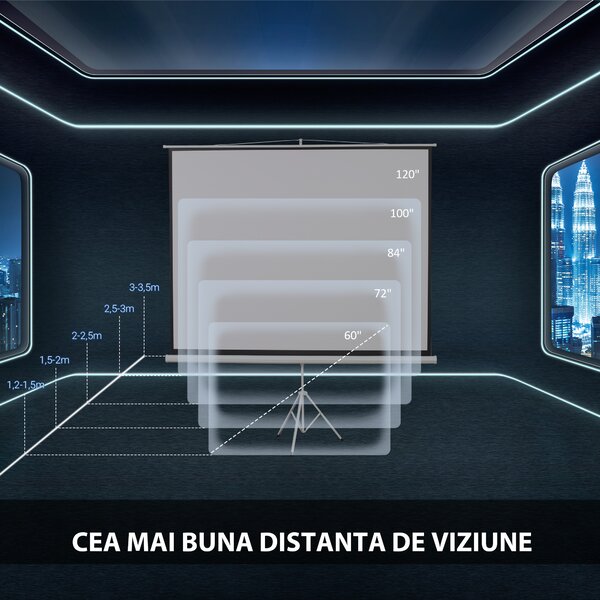 HOMCOM Ecran Proiecție Motorizat 84 Inch pentru Home Cinema, Sistem de Rulare Automat, Ideal pentru Filme și Prezentări, Alb | Aosom Romania