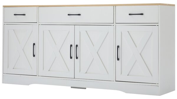 Bufet modern în design scandinav-industrial, cu 3 sertare și 4 uși, 160x37x75 cm, Alb