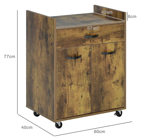 HOMCOM Cărucior de Bucătărie, Insulă de Bucătărie din Lemn cu 4 Roți și Raft Reglabil, 60x40x77 cm, Maro Rustic | Aosom Romania
