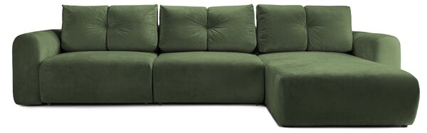 Colțar Extensibil GEORGIA, cu 2 lăzi depozitare, șezlong interschimbabil, 348x190x87 cm, Stanga / Verde-Havana