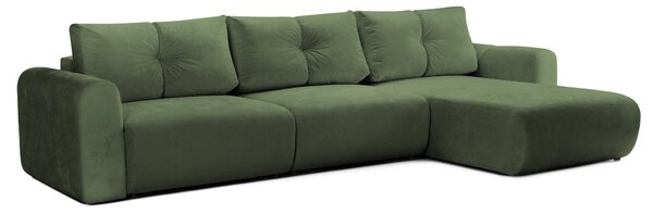 Colțar Extensibil GEORGIA, cu 2 lăzi depozitare, șezlong interschimbabil, 348x190x87 cm, Dreapta / Verde-Havana