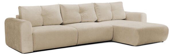 Colțar Extensibil GEORGIA, cu 2 lăzi depozitare, șezlong interschimbabil, 348x190x87 cm, Dreapta / Bej-Havana
