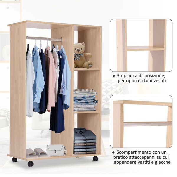 HOMCOM Dulap Multifuncțional cu Cuier și 3 Rafturi, Spațiu Deschis pentru Depozitare, 80x40x128 cm, Ideal pentru Hol | Aosom Romania