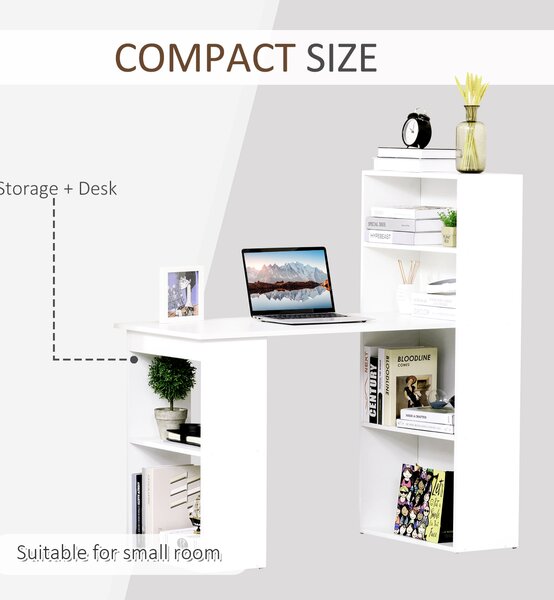 Birou alb modern cu biblioteca cu 6 rafturi din PAL,120x55x120cm HOMCOM | Aosom Romania
