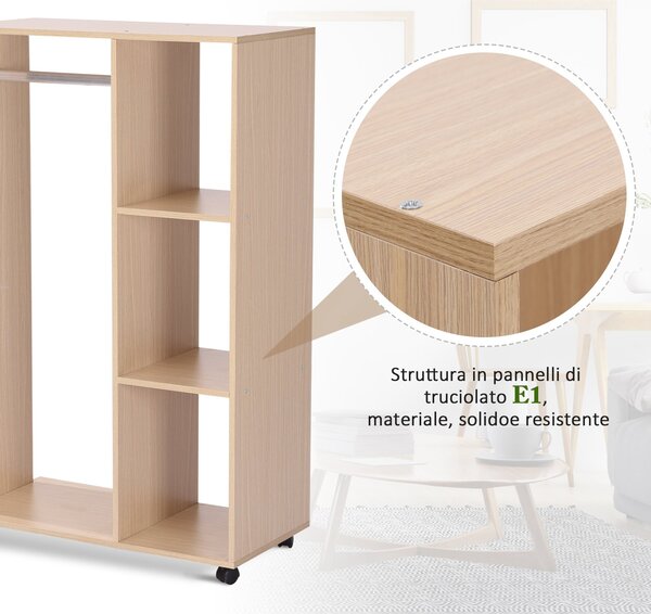 HOMCOM Dulap Multifuncțional cu Cuier și 3 Rafturi, Spațiu Deschis pentru Depozitare, 80x40x128 cm, Ideal pentru Hol | Aosom Romania