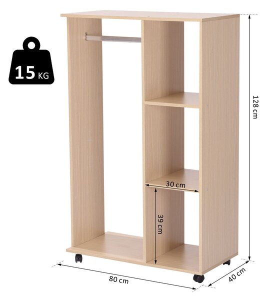 HOMCOM Dulap Multifuncțional cu Cuier și 3 Rafturi, Spațiu Deschis pentru Depozitare, 80x40x128 cm, Ideal pentru Hol | Aosom Romania