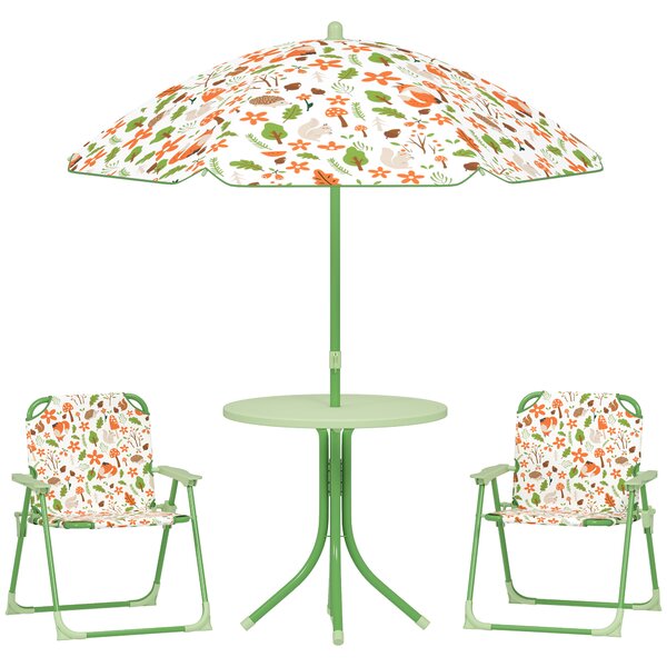 AIYAPLAY Set de Mobilier de Grădină din 4 Piese cu Masă, Scaune și Umbrelă de Soare Reglabilă, 50xΦ49,5 cm, Verde | Aosom Romania