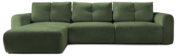 Colțar Extensibil GEORGIA, cu 2 lăzi depozitare, șezlong interschimbabil, 348x190x87 cm, Stanga / Verde-Havana