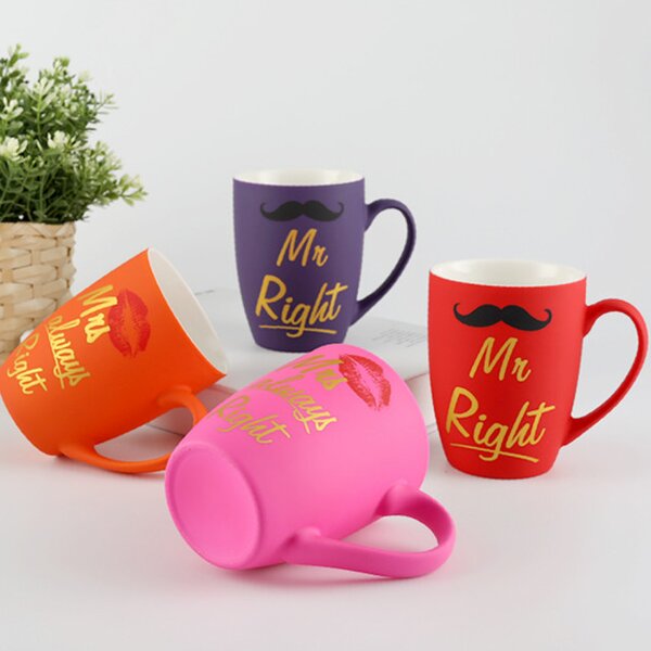 Cana mata din ceramica Pufo Mr Right, pentru cafea sau ceai, 360 ml, rosu