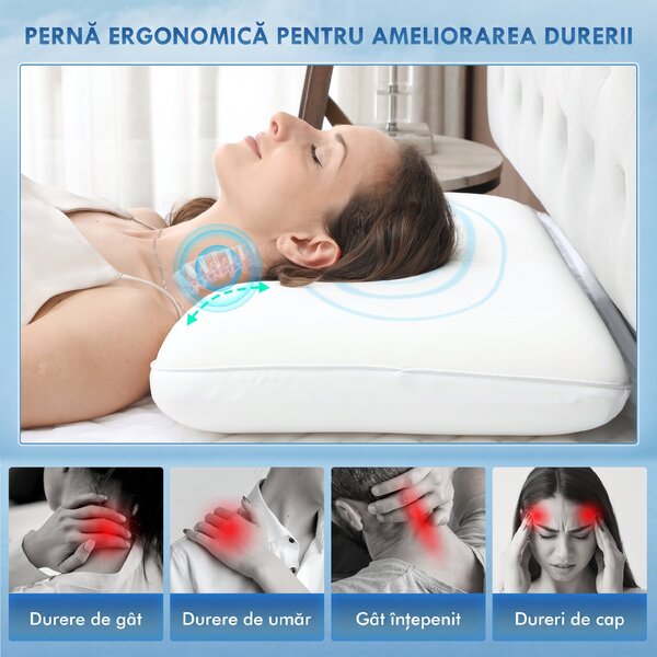 HOMCOM Pernă Memory Foam cu Husă Detașabilă 60x40x10 cm Crem | Aosom Romania