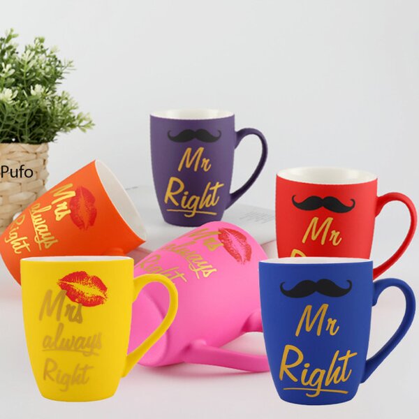 Cana mata din ceramica Pufo Mrs Right, pentru cafea sau ceai, 360 ml, galben