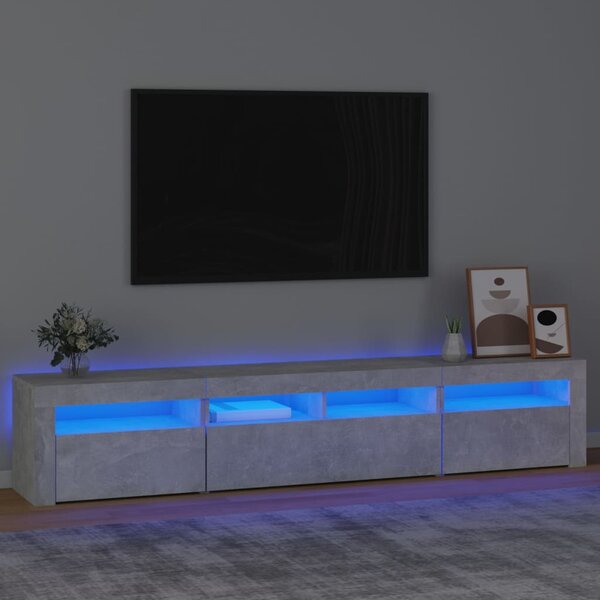 Comodă TV cu lumini LED, gri beton, 210x35x40 cm