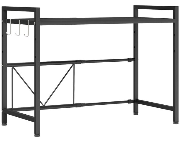 HOMCOM Suport extensibil pentru cuptor cu microunde pe 2 niveluri cu 3 cârlige, din metal, negru | Aosom Romania