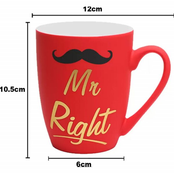 Cana mata din ceramica Pufo Mr Right, pentru cafea sau ceai, 360 ml, rosu
