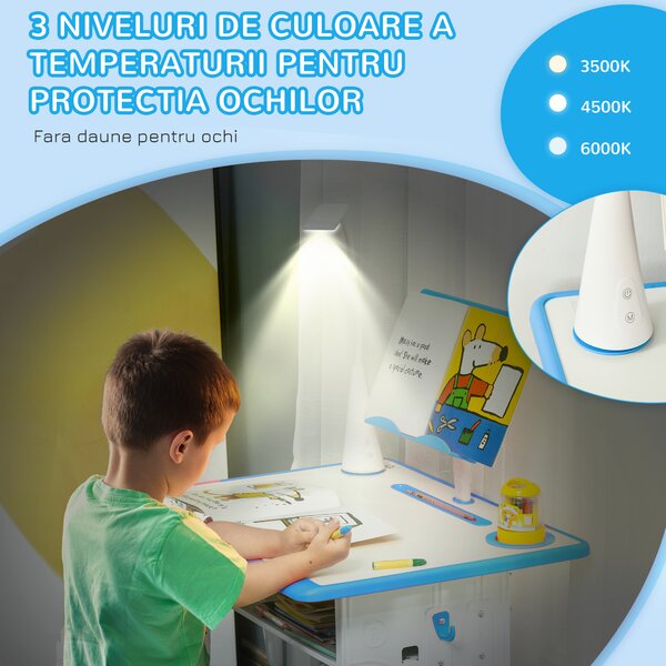 HOMCOM Bancă cu Scaun pentru Copii 6-12 ani cu Înălțime Reglabilă și Lampă LED, 60x45x90-102 cm, Albastru | Aosom Romania