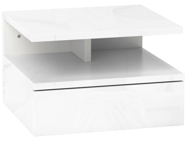 HOMCOM Set de 2 Noptiere Suspendate cu Sertar și Raft Superior din Lemn, 35x32x22.5 cm, Alb Lucios | Aosom Romania