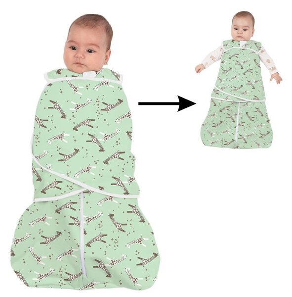 Sac de dormit bebelusi cu sistem de infasare din bumbac Kidizi Giraffe, 0-6 luni, 0.5 tog